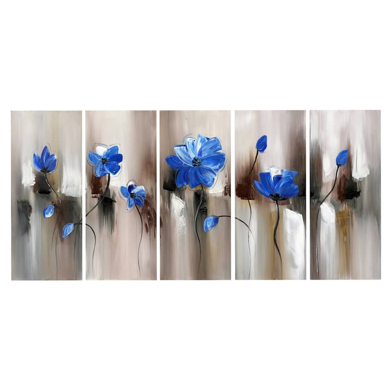 Modern Flower" Gallery Wrapped 5-piece Canvas Set - Blue