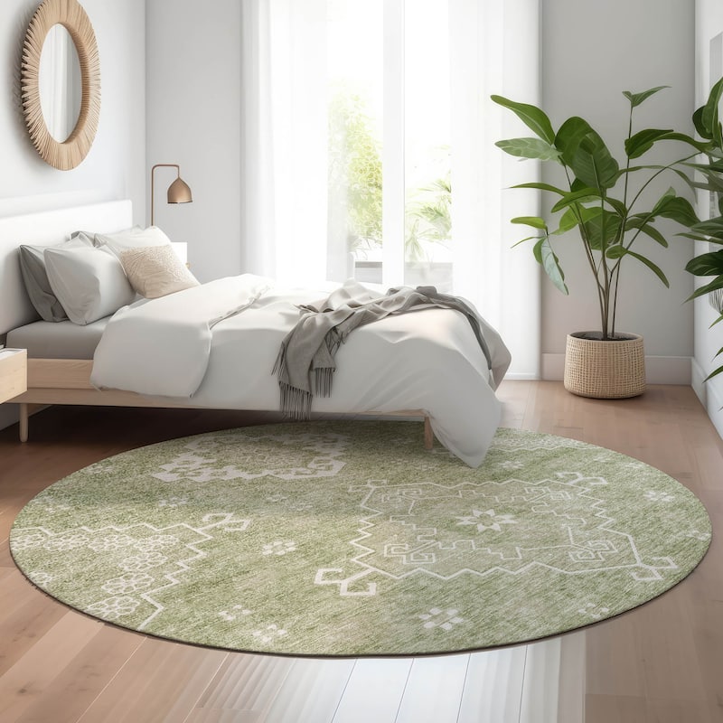 Premium Washable Super Soft Boho Global Mayfield Rug - Aloe - 8' x 8' - Round