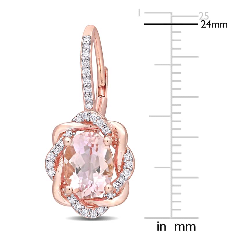 Miadora 10k Rose Gold Morganite and 1/4ct TDW Diamond Swirl Halo Leverback Earrings - 24mm x 11mm x 13.5mm