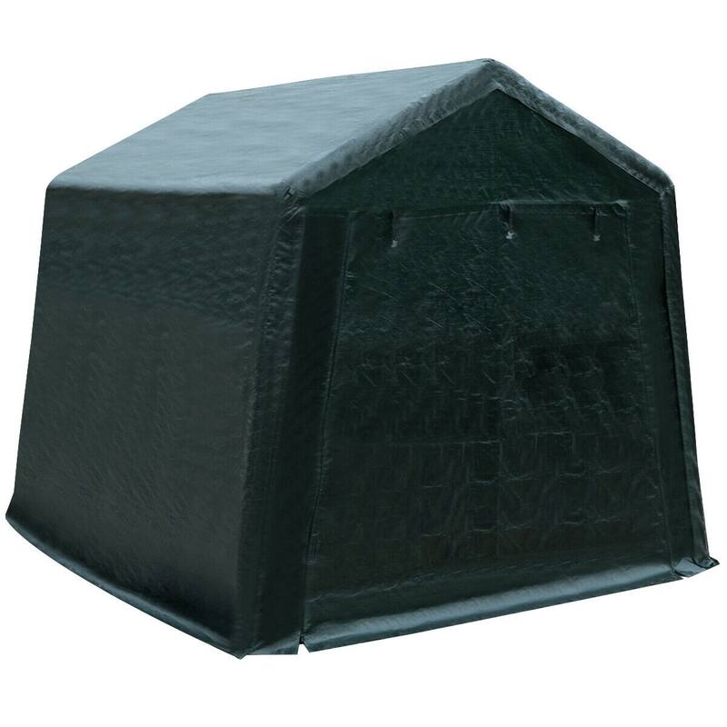 8x14ft Green Carport Tent with Sturdy Steel Frame and Waterproof PE Cover Ventilated Zipper Door - 8' x 14' x 7.6' (L x W x H)