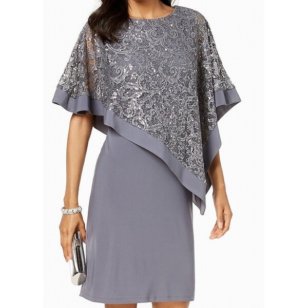 r & m richards sequined cape sheath dress