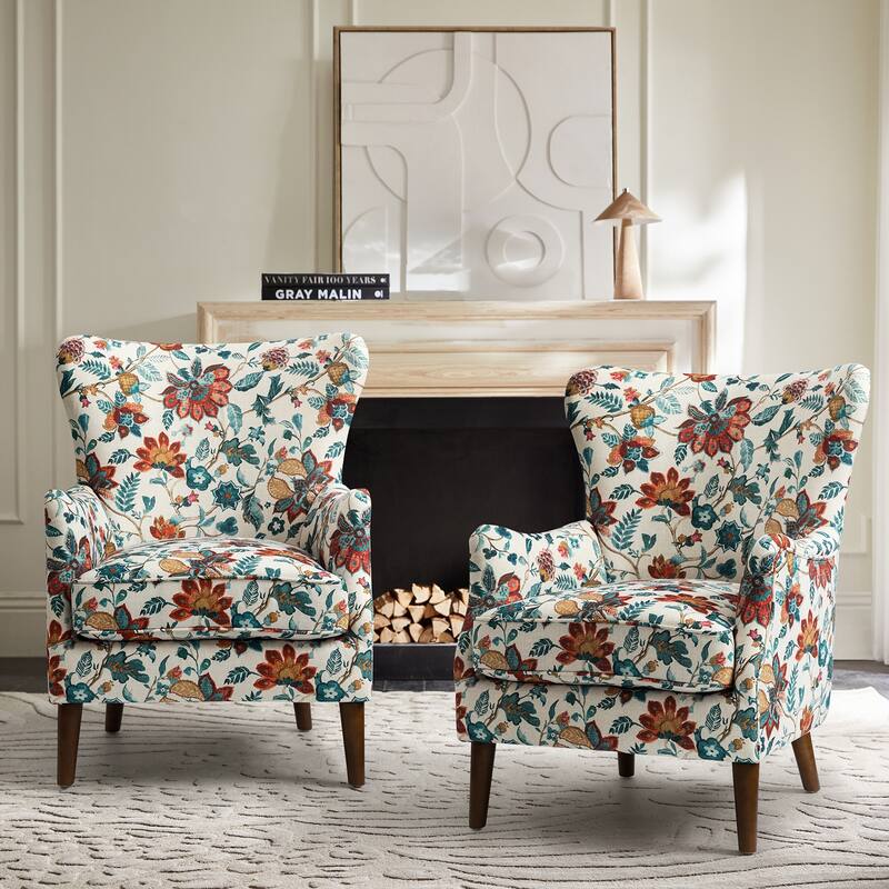 Nikolaus Traditional Comfy Living Room Armchair with Solid Wood Legs and Thick Seat Cushion Set of 2 by HULALA HOME - RED