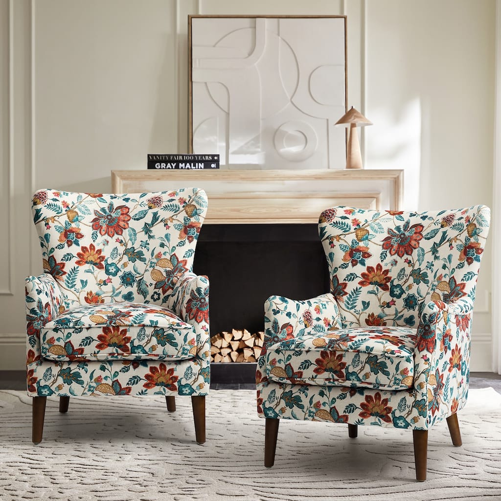 Nikolaus Traditional Comfy Living Room Armchair with Solid Wood Legs and Thick Seat Cushion Set of 2 by HULALA HOME