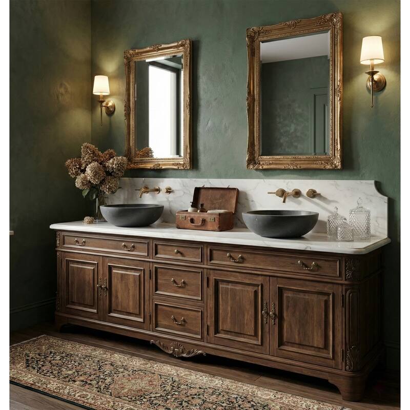 Roomfitters Marble Bathroom Vessel Sink, Natural Stone Countertop Wash Basin, Round Matte Vanity Bowl, Above Counter, Dark Grey