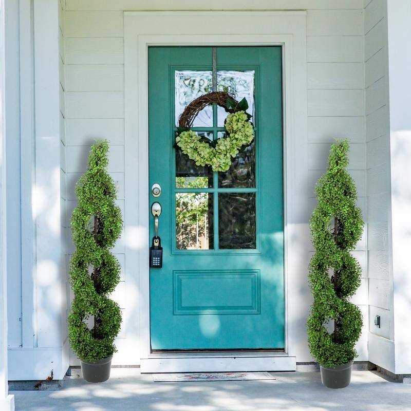 5' Faux Boxwood Double-Spiral Topiary Tree in Plastic Pot (Set of 2) - GTR4631-NATURAL-2