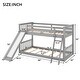 preview thumbnail 4 of 8, Twin Over Twin Bunk Bed with Convertible Slide & Fence, Wood Bunk Bed Frame with Ladder & Safety Guardrail, Grey