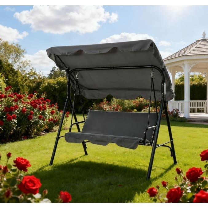 GDFStudio - Patio Adjustable Tilt Canopy Swing Chair with Cushioned Seats