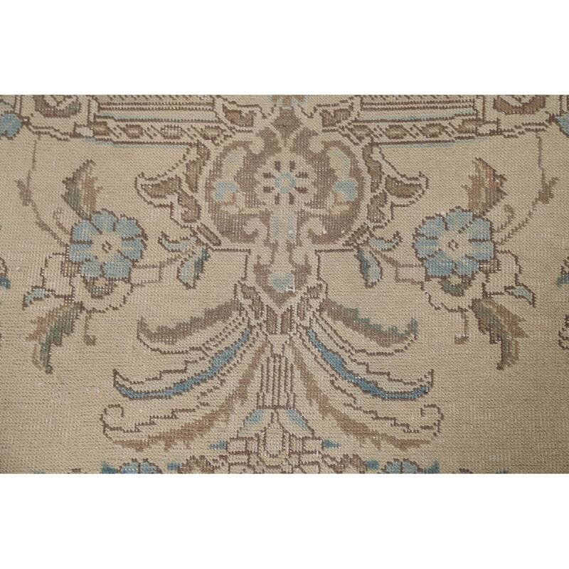 Hand Knotted Oriental 100% Wool Carpet Traditional Floral Beige & Ivories Tabriz Area Rug - 12' 9'' X 9' 7''