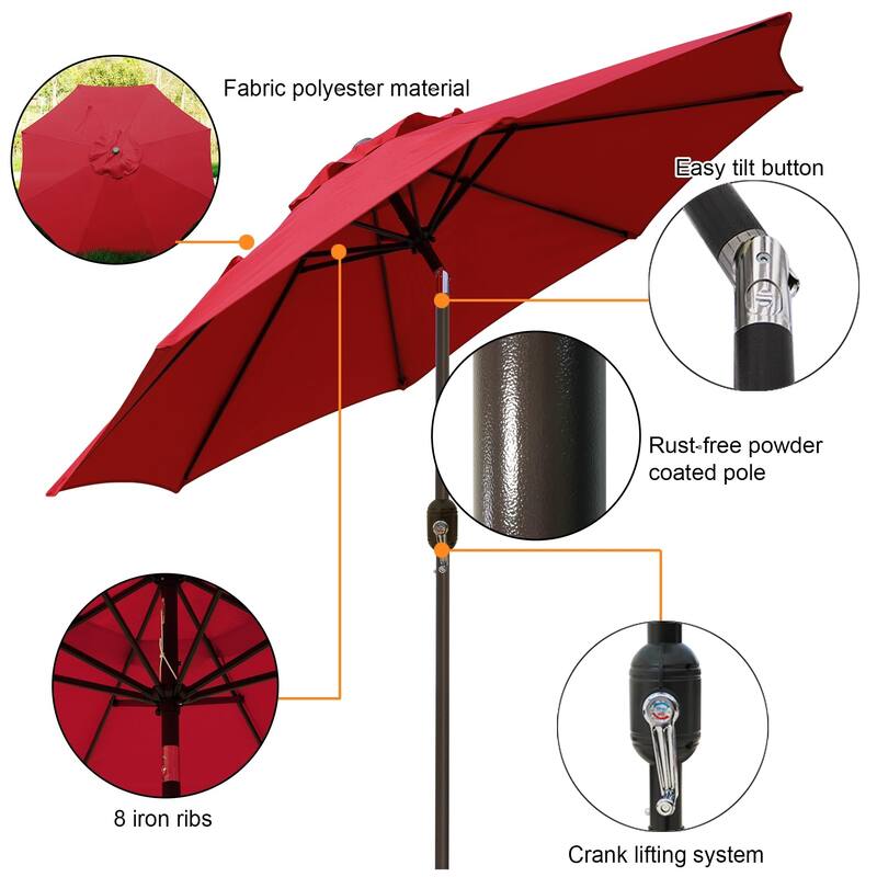 9' Outdoor Patio Umbrella, Outdoor Table Umbrella, Yard Umbrella, Market Umbrella with 8 Sturdy Ribs, Push Button Tilt and Crank
