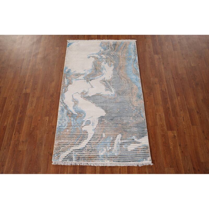 Abstract Oriental Accent Rug Handmade Wool Carpet - 3'0" x 5'1"