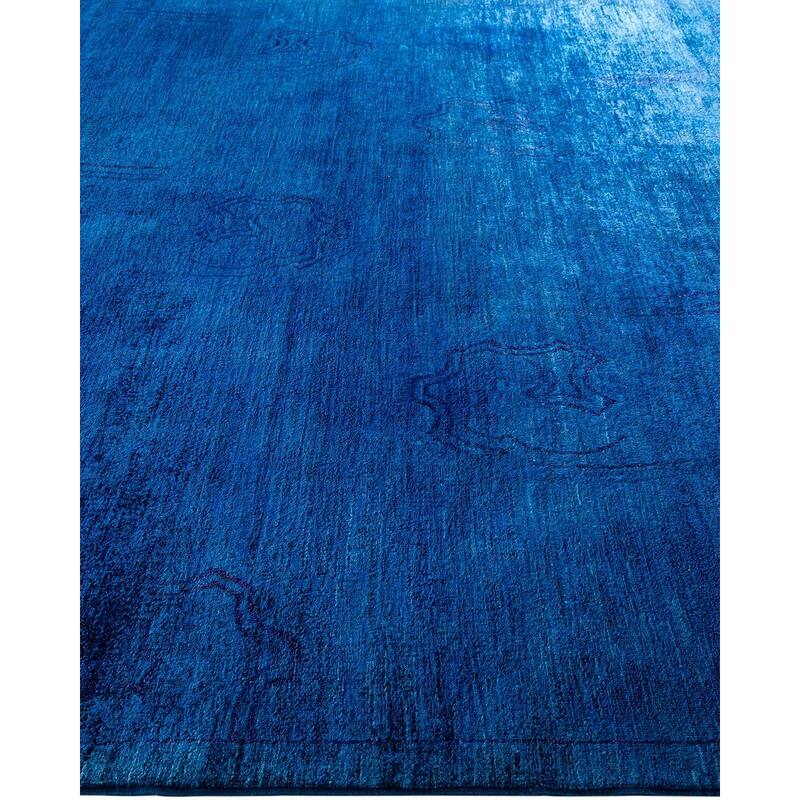 Overton Hand Knotted Wool Vintage Inspired Modern Contemporary Overdyed Blue Area Rug - 8' 8" x 11' 10"