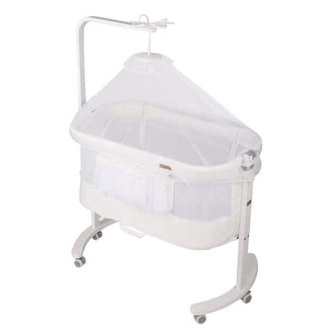 Baby Crib Bedside Sleeper Bassinet with 6 Wheels White - 39.3in x 22in x 31.5in/50.7in.