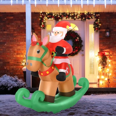HOMCOM 6 ft. Christmas Horse Santa Inflatable Christmas Decoration ...