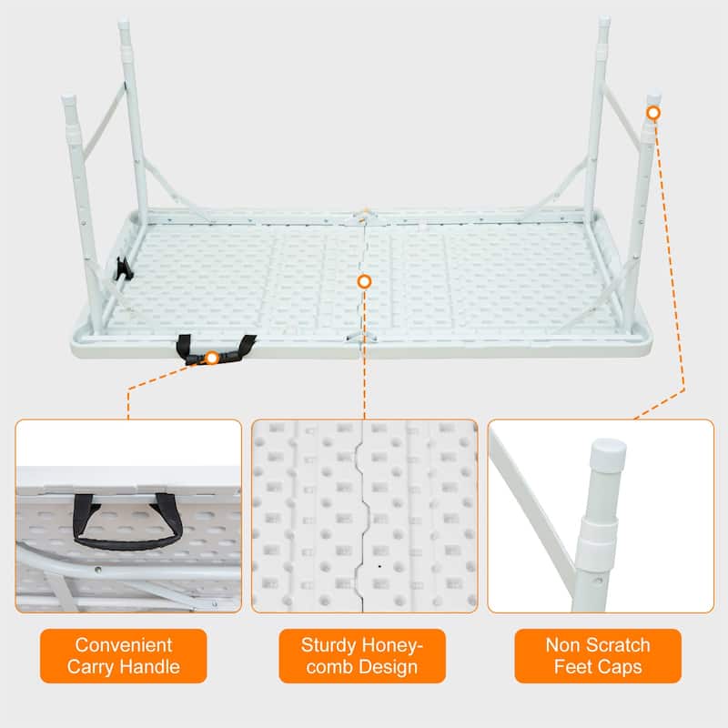 White 4ft, 6ft or 8ft Portable Foldable Plastic Table for Camping