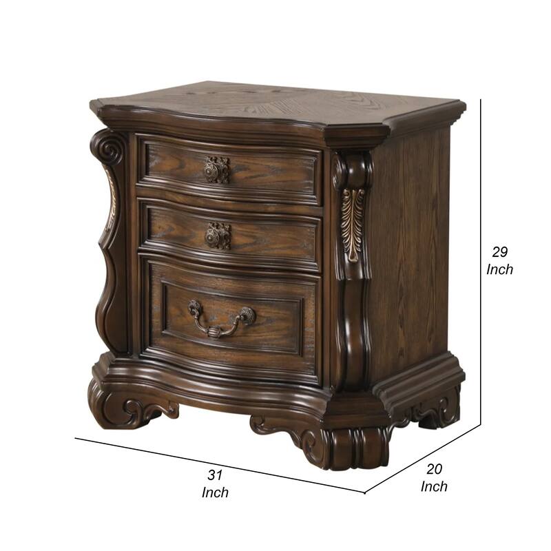 Leova Nightstand, 2 Drawers, USB A-C, 31 Inch Dark Brown Wood