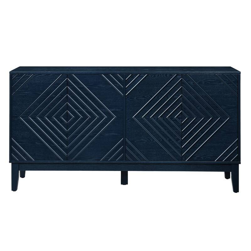 Farmhouse 60.5" Buffet Cabinet with Adjustable Shelves and Geometric Pattern for Stylish Storage Solutions