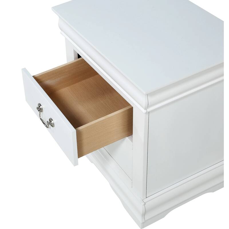 White Finish 1pc Louis Philip Solid Wood Nightstand w/ 2 Drawers for Simple Bedroom Style