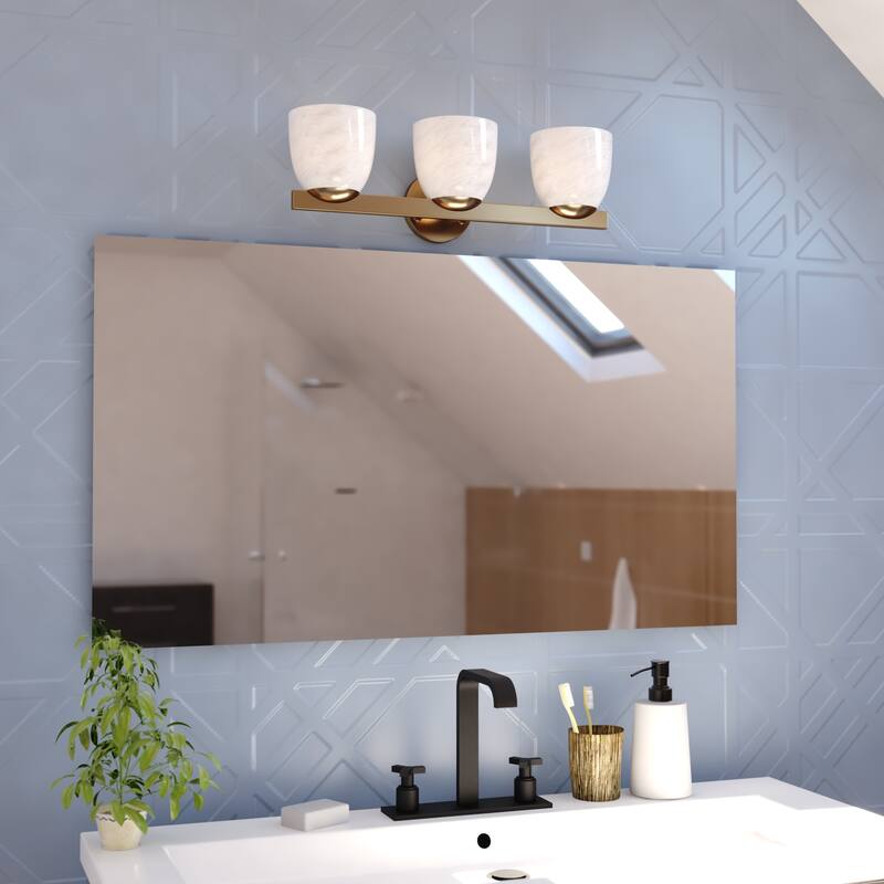 VAXCEL Bosworth Contemporary Bathroom Vanity Wall Light Fixture, White Alabaster Glass Shade, Dimmable, Reversible