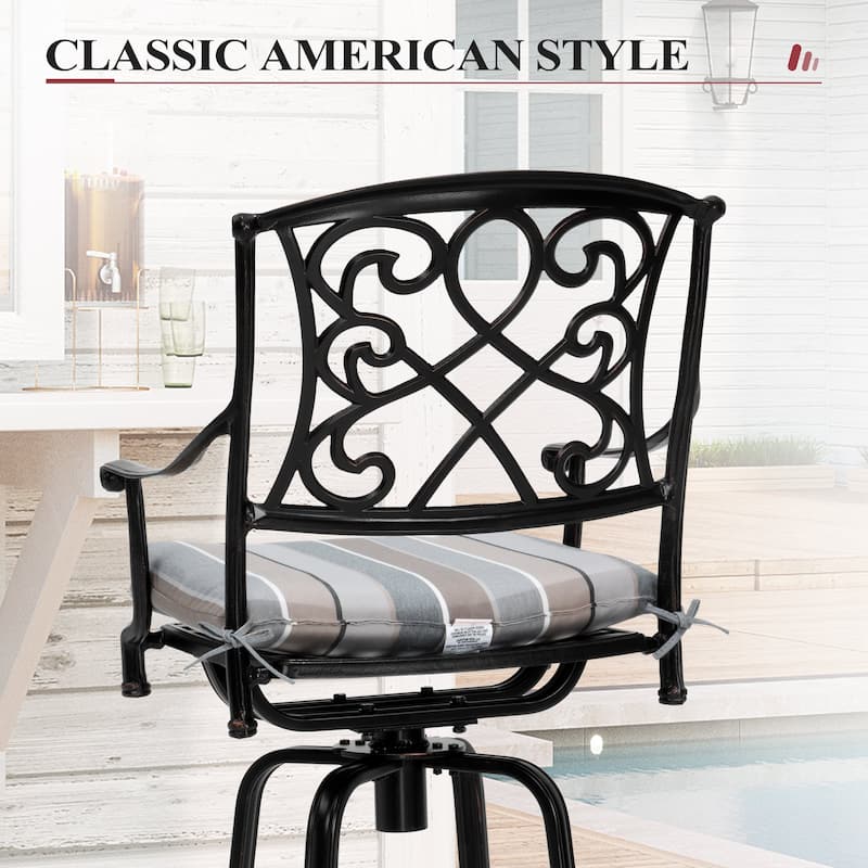 Set of 2/4 Outdoor Cast Aluminum Swivel Bar Stools with Sunbrella Fabric Cushion
