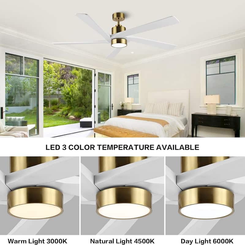 54" Gold Aero Blade Ceiling Fan with LED Light and Remote - 54"D x 54"W x 21"H