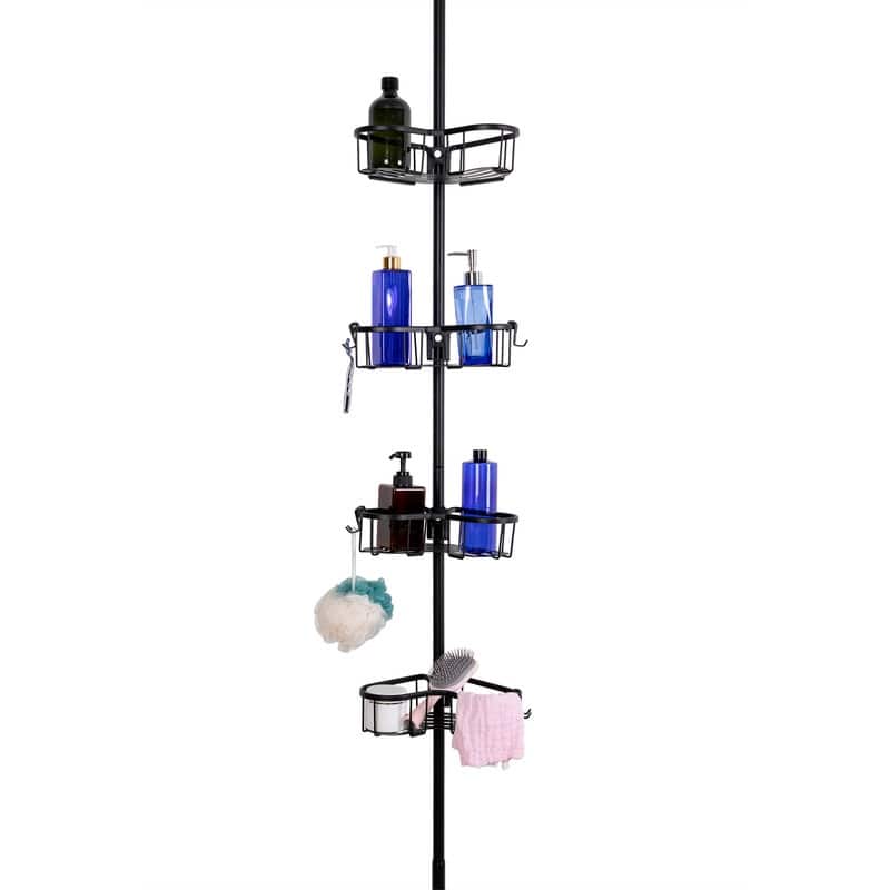 Utopia Alley Rustproof Aluminum Corner Shower Organizer with 4 Shelves - Includes Shower Liner and Shower Hooks
