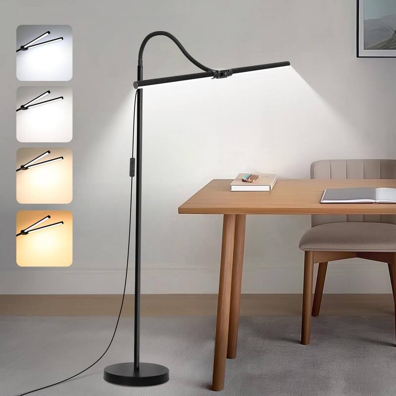 Floor Lamp, 15W/1800LM Bright LED Floor Lamp with Double Head - Black
