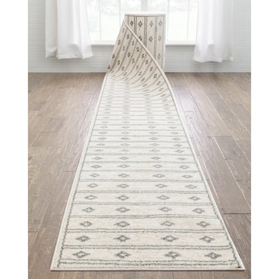 Custom Size Runner Serenity Parallel Tribal Diamond Pattern Stair Rug