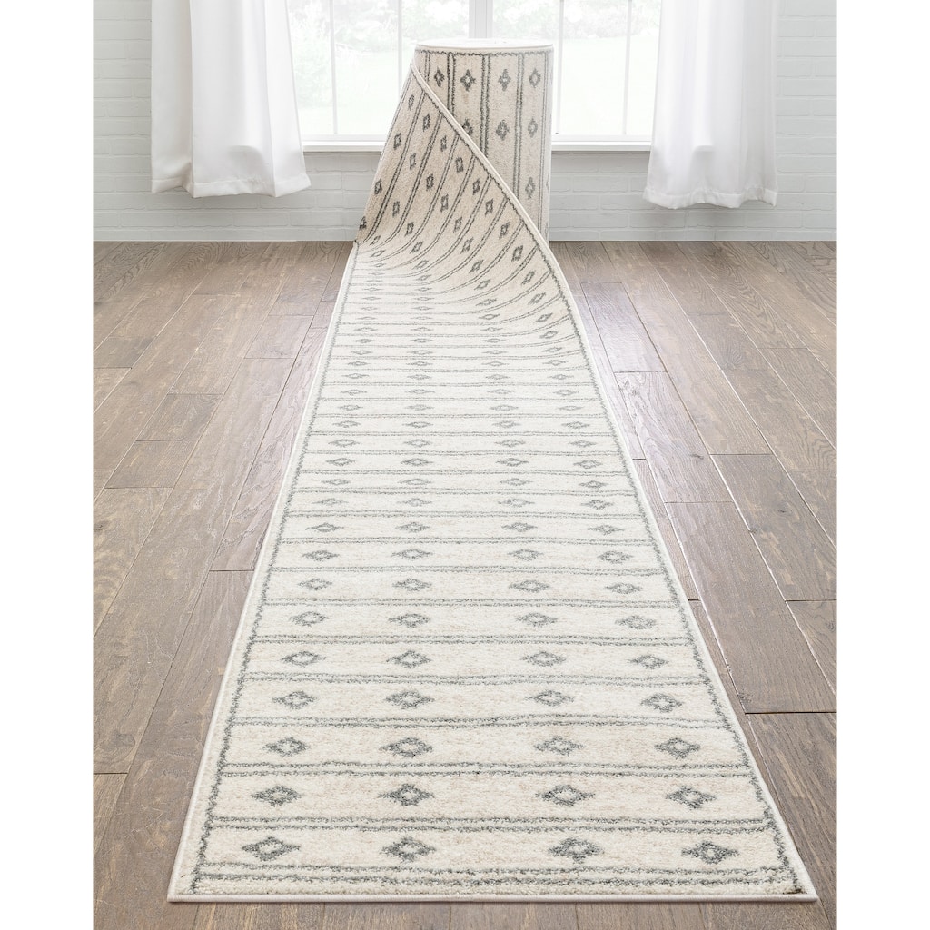 Custom Size Runner Serenity Parallel Tribal Diamond Pattern Stair Rug