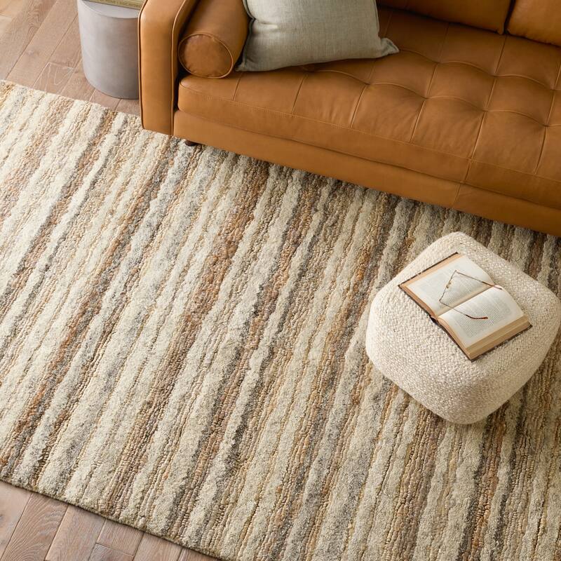 Alvaro Handmade Striped Cream/ Gray Area Rug