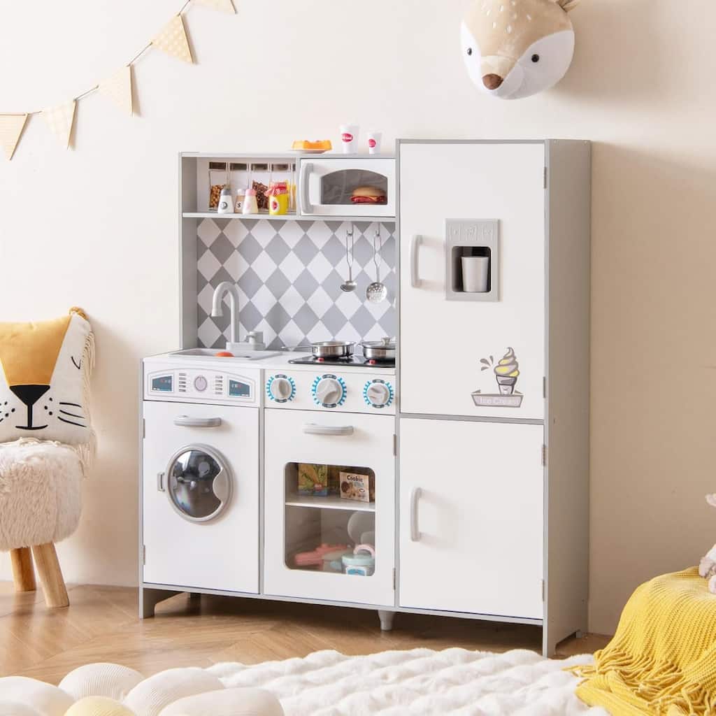 Pretend Play Kitchen for Toddlers w/ Washing Machine & Storage