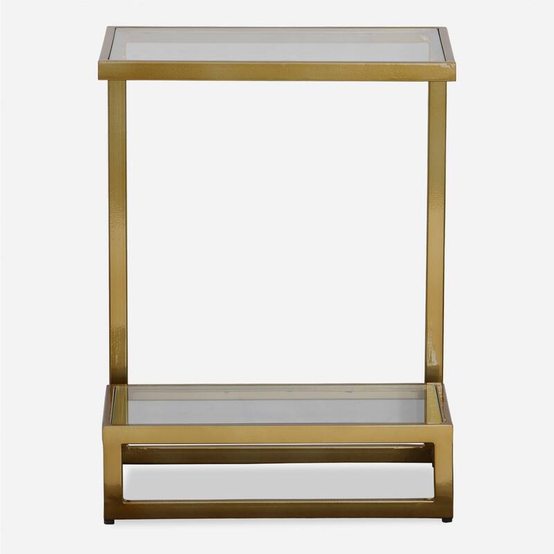 Double Floating Glass Accent Table - 24.25" - Clear and Brass Finish