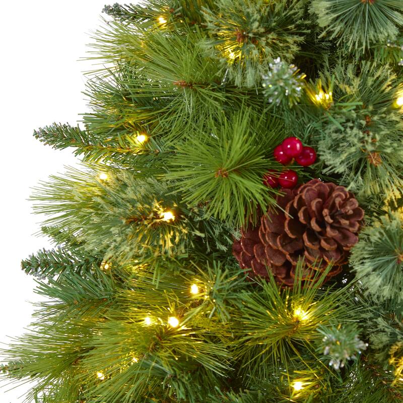 6’ Pre-Lit Montana Pinecones Berries Artificial Christmas Tree, Warm Clear LED Lights - 6 Foot