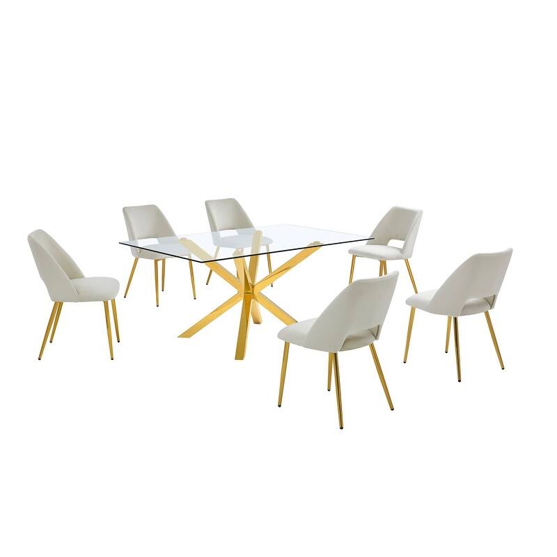 Best Quality Furniture Glass Dining Set with Gold Chrome Finish