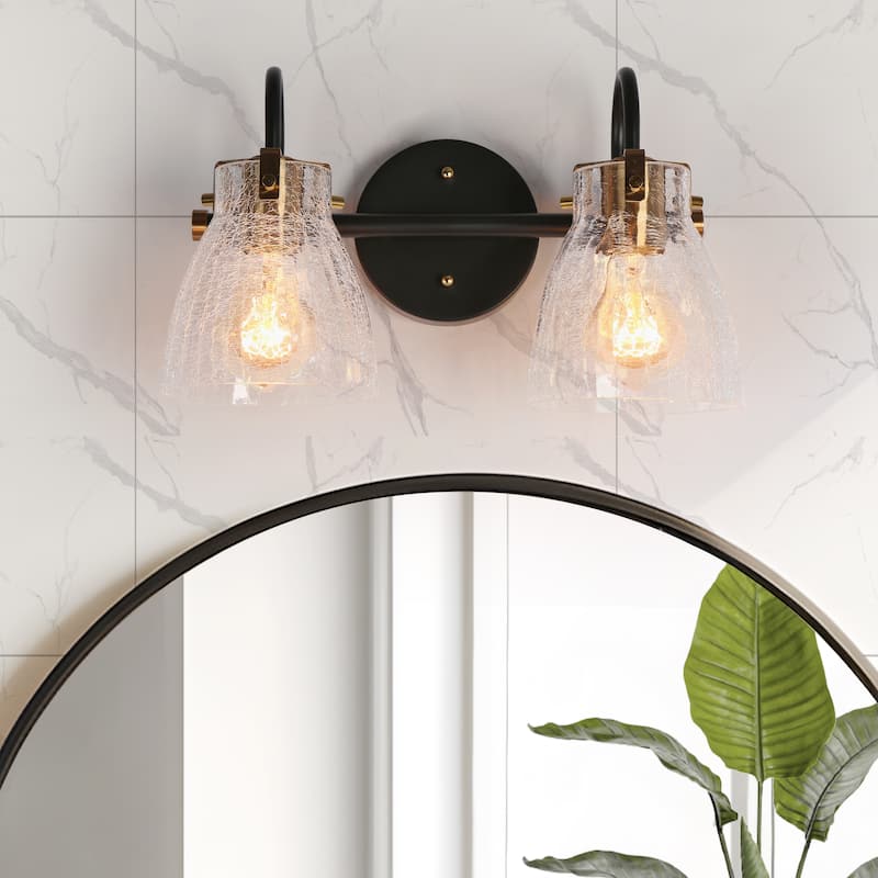 Chiry Modern 2-Light Dimmable Bathroom Vanity Light Glass Wall Sconce - 13.5" W x 8.3" H