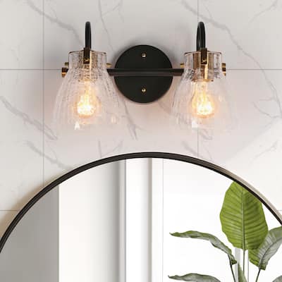 Chiry Modern 2-Light Dimmable Bathroom Vanity Light Glass Wall Sconce - 13.5" W x 8.3" H