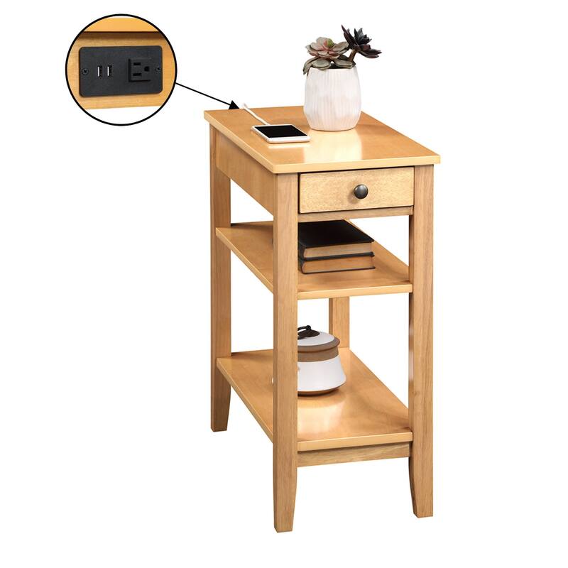 Convenience Concepts American Heritage 1 Drawer Chairside End Table with Charging Station and Shelves