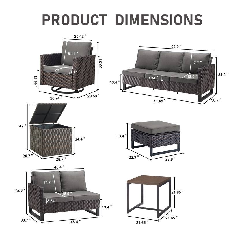 Gymojoy 9 Person Outdoor Patio Wicker Family Conversation Set Group With Swivel Chairs And Storage