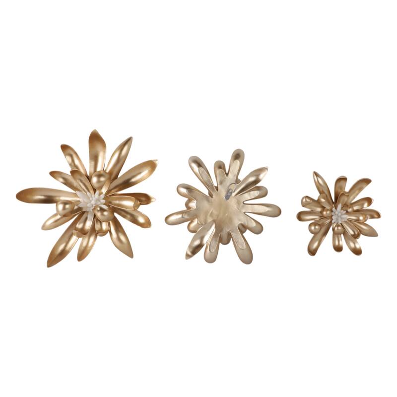 Polyresin Wall Sculpture Floral Design (Set of 3) - 16/14/10" Gold - 17.5" x 4" x 16"