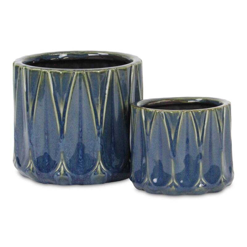 Tasselea Geometric Themed Round Ceramic Pot - Blue