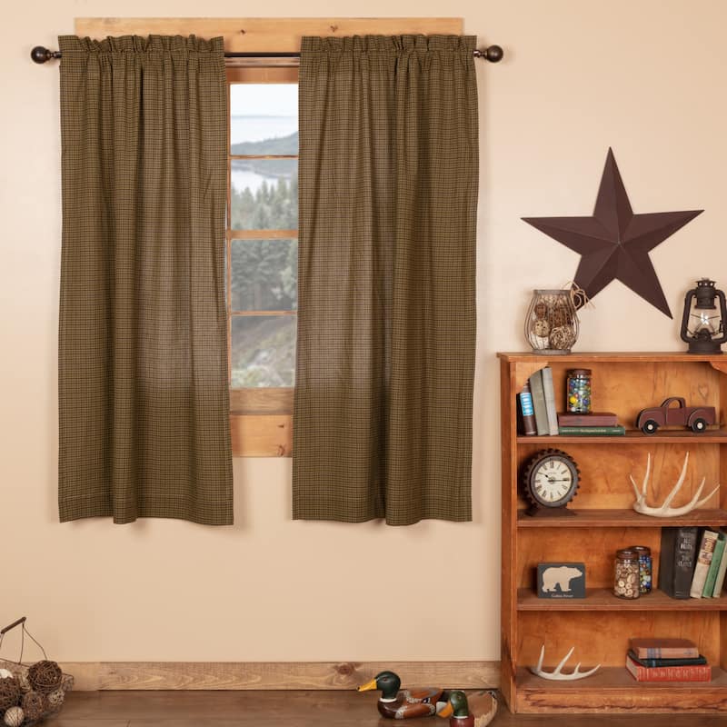 Tea Cabin Green Plaid Short Panel Set of 2 63x36 - Short Panel 63x36 - Short Panel 63x36 - 63 Inches - Moss Green/Muted Chartreuse/Navy