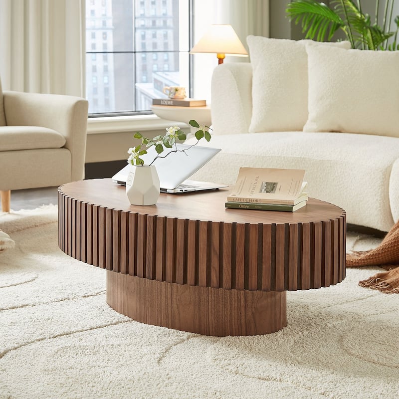 Modern Handcraft Drum Coffee Table Length 43.7 inch Ellipse Coffee Table for Living Room,Oval Small Coffee Table