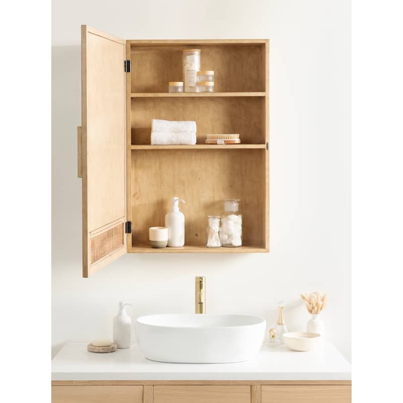 Kate and Laurel Ori Rattan Mirror Vanity Cabinet - 20x30