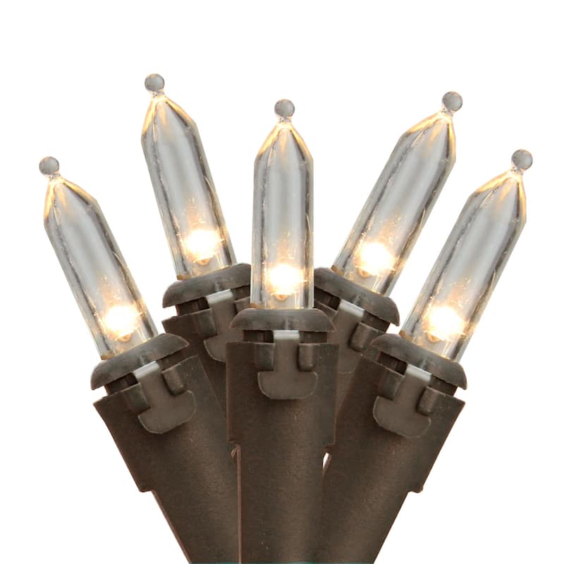50 Count Warm Clear LED Mini Christmas Lights, 16.25 ft Brown Wire