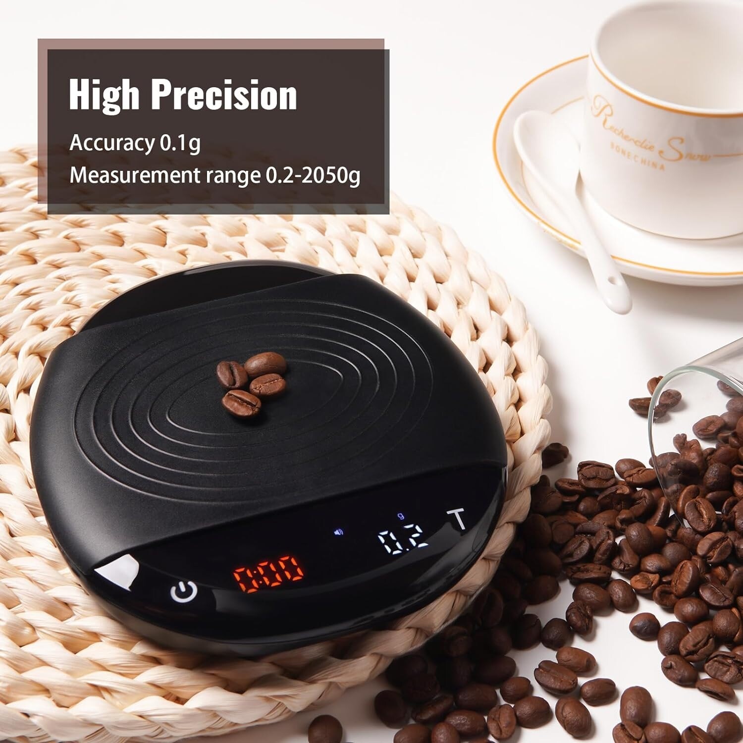 Coffee Scale With Timer - High Precision Espresso Scale, Digital Kitchen Scale Up To 5000g, 0.1g Accuracy (Black, Batteries Not Included) - View #4