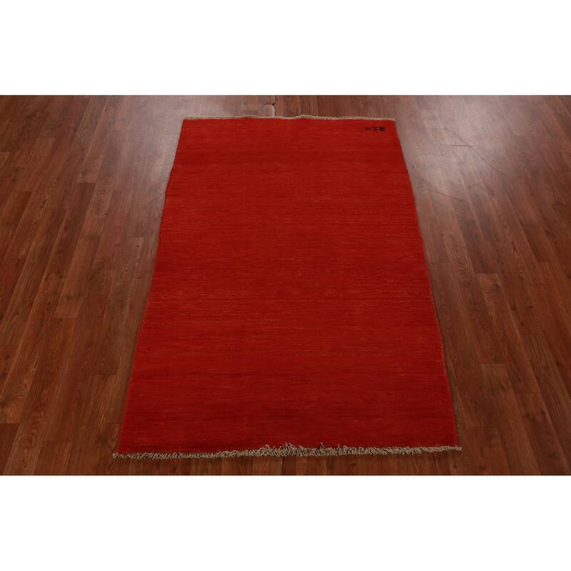 Red Modern Gabbeh Oriental Rug Hand-Knotted Wool Carpet - 3'3" x 4'11"
