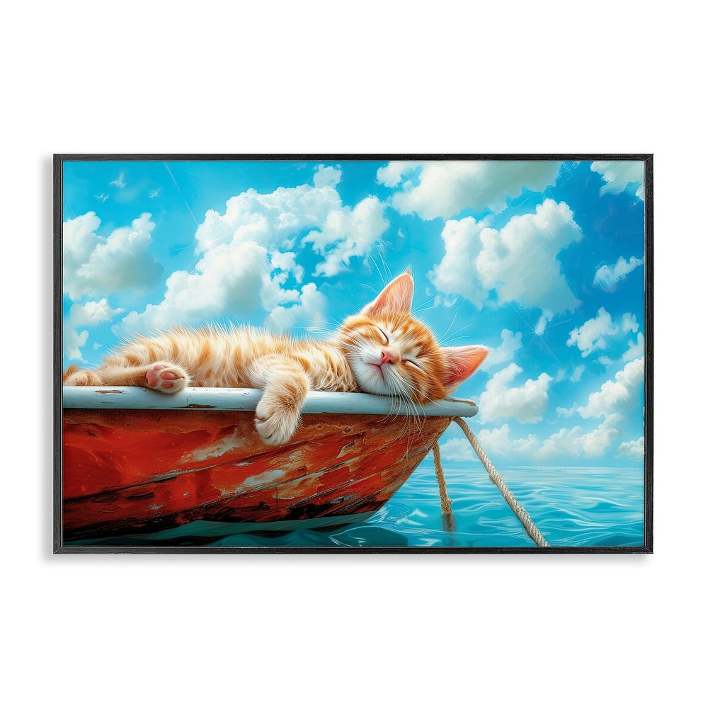 Stupell Sleeping Cat on Boat Framed Giclee Art Design By Parable Visions