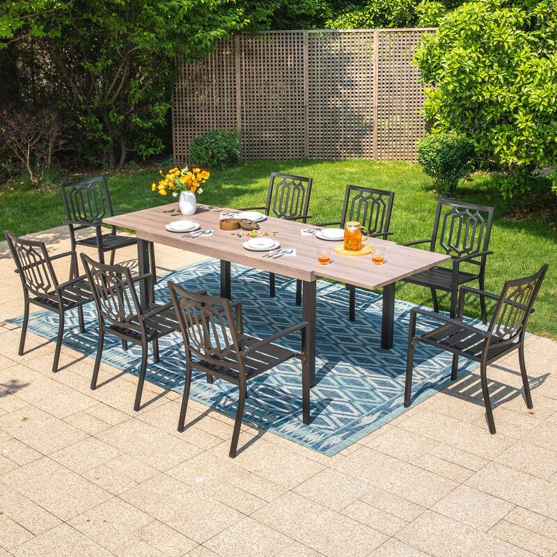 MAISON ARTS 7/9-Pieces Patio Dining Set with Metal Rectangle Expandable Table and Metal Stackable Chairs