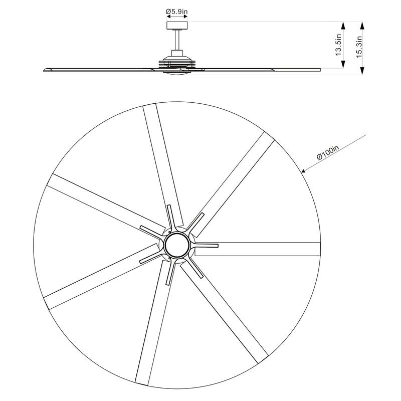 Ceiling Fan Industrial 100" Modern Black 7-Blade LED Light