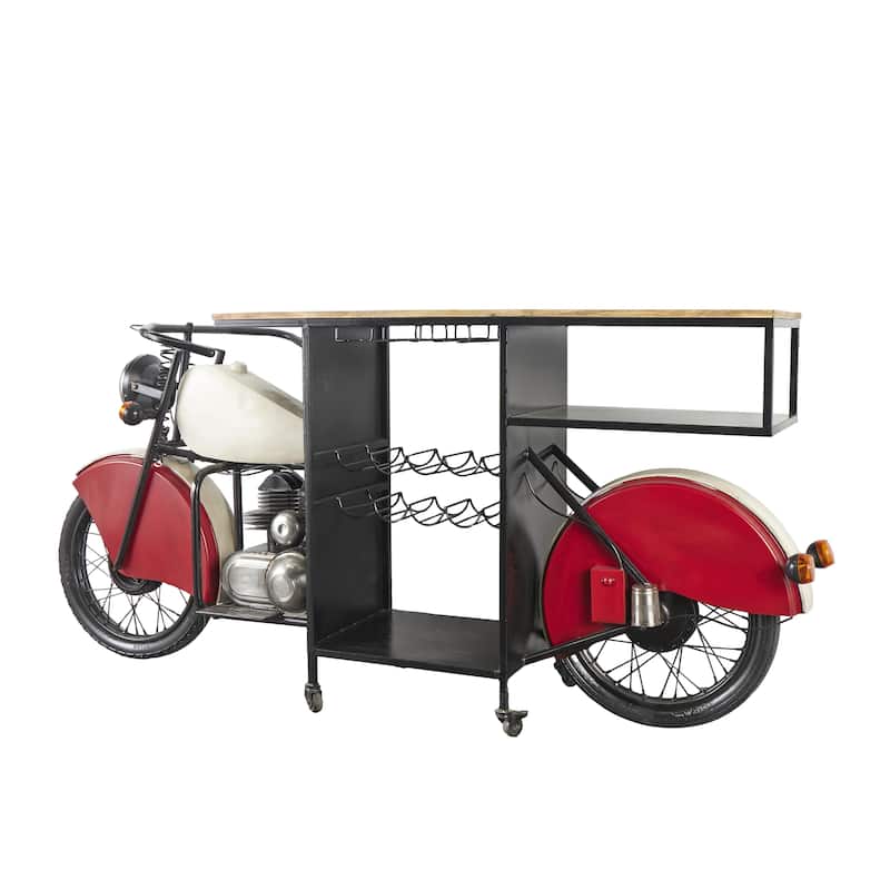 Metal Handmade One-of-a-Kind Reclaimed Motorcycle Bar with Light Up Headlights and Taillights - Black - Roche River Decor