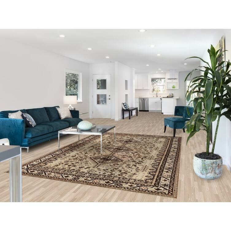 Hand Knotted Oriental 100% Wool Carpet Traditional Tribal Beige & Ivories Qashqai Area Rug - 9' 6'' X 6' 7''